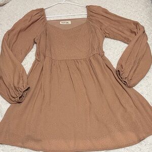 Peach Love California Textured Tan Dress